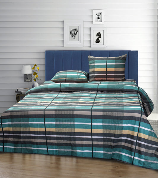 Pure Cotton Bed Sheet Set - Stripe Green