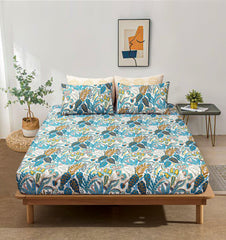 Pure Cotton Fitted Sheet Set - Golden Palm