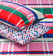 4 Pillows Printed Fitted Bed Sheet - Multi Checkered