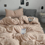Pure Cotton Reversible Duvet Cover Set - biscuit Brown And Grey