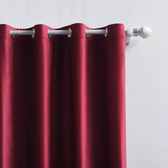 2 PCs Stainless Ring Eyelet Velvet Curtains With Velcro Belts - Maroon
