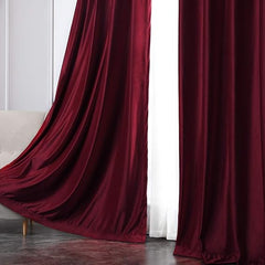 2 PCs Stainless Ring Eyelet Velvet Curtains With Velcro Belts - Maroon