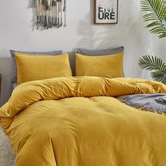 Reversible Velvet Duvet Cover - Mustard & Grey