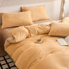 Reversible Velvet Duvet Cover With Velvet Sheet - Golden Beige