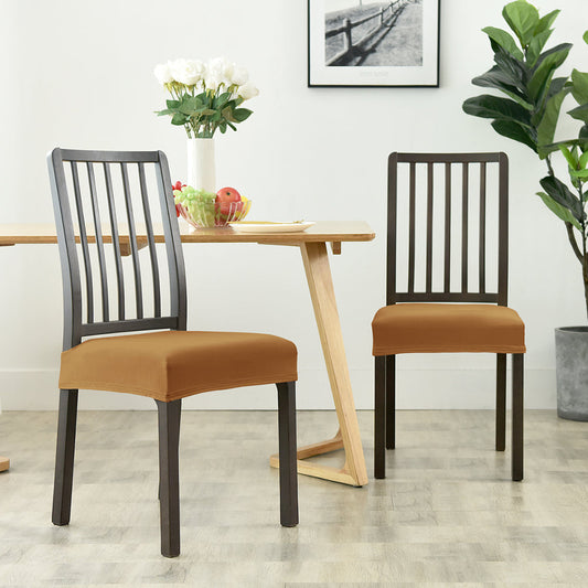 Stretchable Velvet Dining Seat Covers - Camel Brown