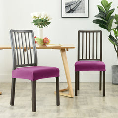 Stretchable Velvet Dining Seat Covers - Purple