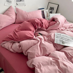 Pure Cotton Reversible Duvet Cover Set - Dark & Light Pink