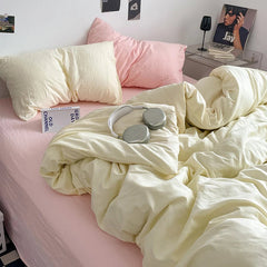 Pure Cotton Reversible Duvet Cover Set - Off White & Pink