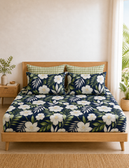 Pure Cotton Fitted Sheet Set - Palm Bloom