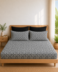 Pure Cotton Fitted Sheet Set - Mosaic Black