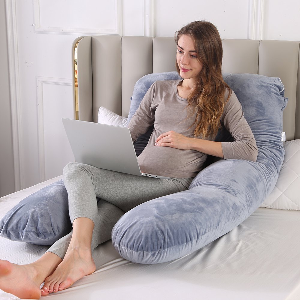 Full Body U Shape Velvet Pillow - Grey