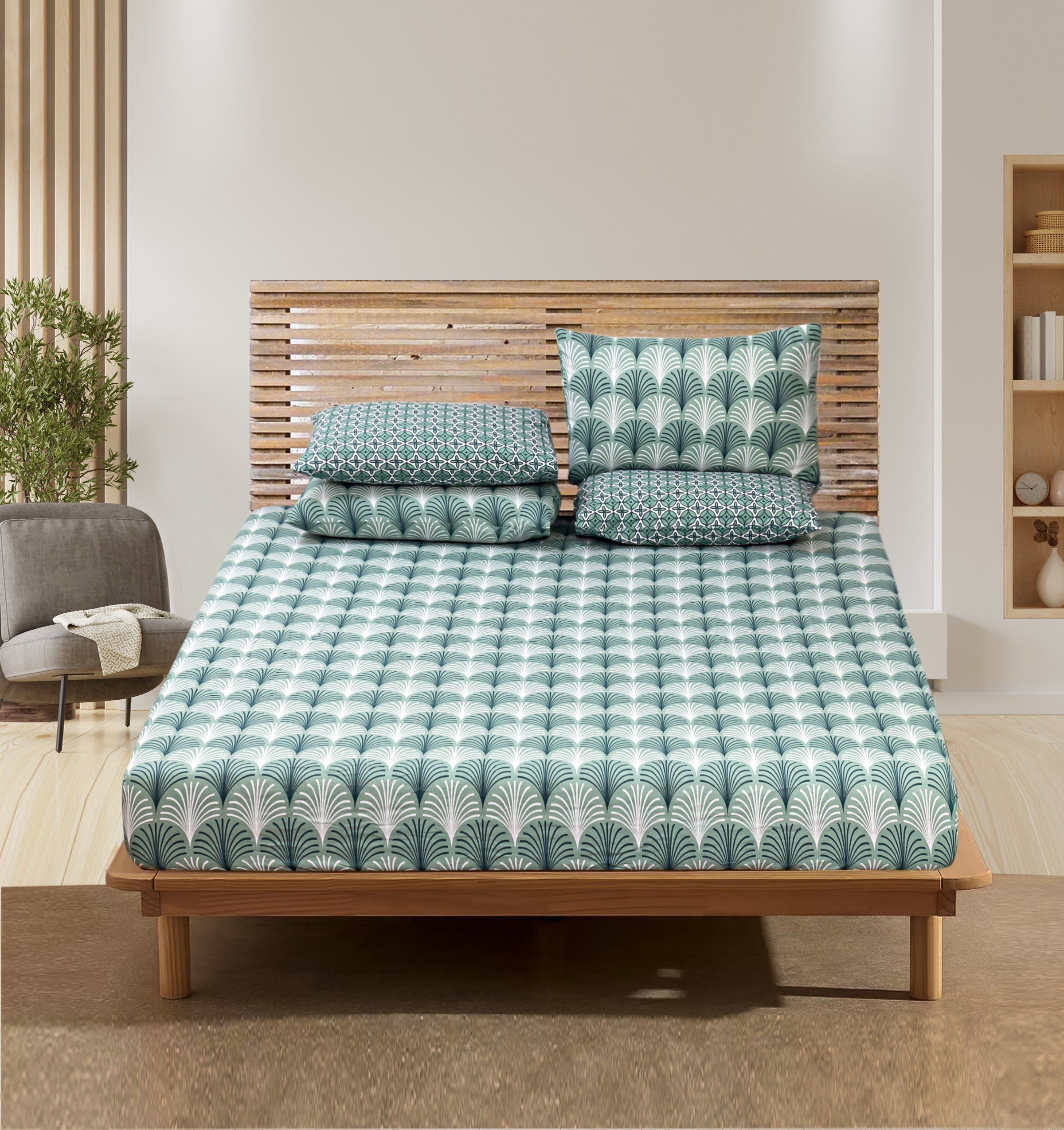 Pure Cotton Fitted Sheet Set - Splatter Green