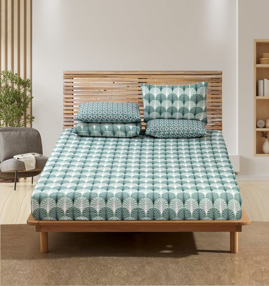 Pure Cotton Fitted Sheet Set - Splatter Green
