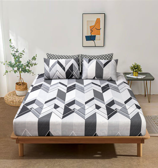 Pure Cotton Fitted Sheet Set - Chevron Grey