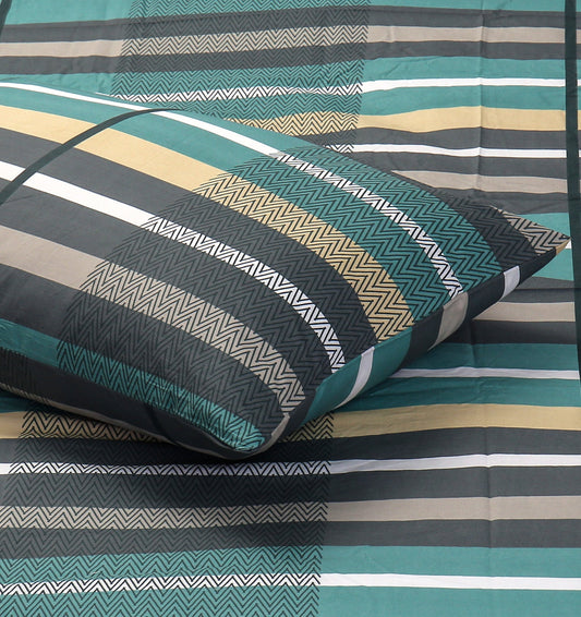 Pure Cotton Bed Sheet Set - Stripe Green