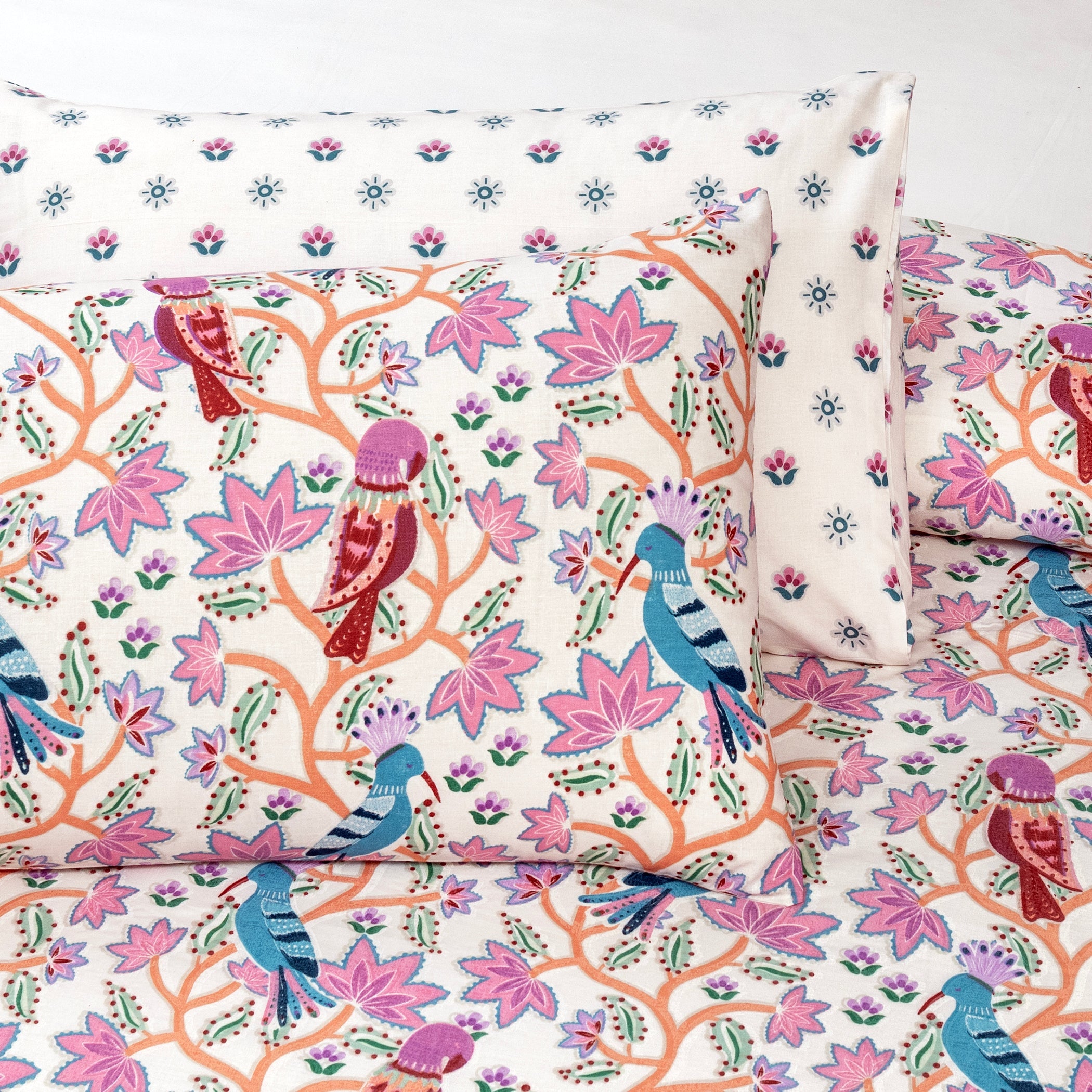 6 PCs Reversible Cotton Duvet Cover Set - Foliate