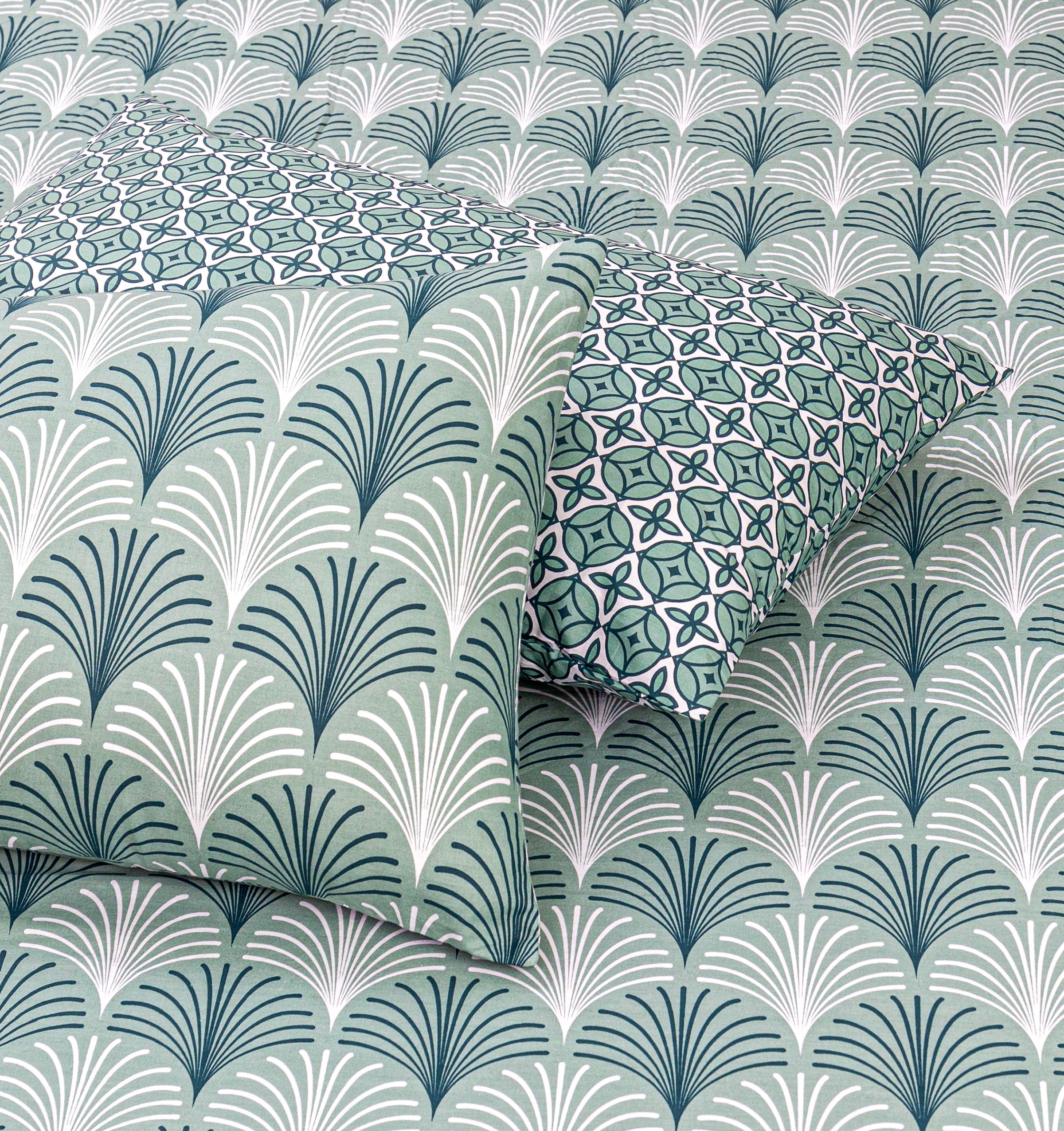 Pure Cotton Fitted Sheet Set - Splatter Green
