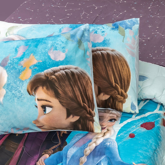 4-Piece Kids Cartoon Character Printed Bedspread Set - Elsa & Anna Winter Frost