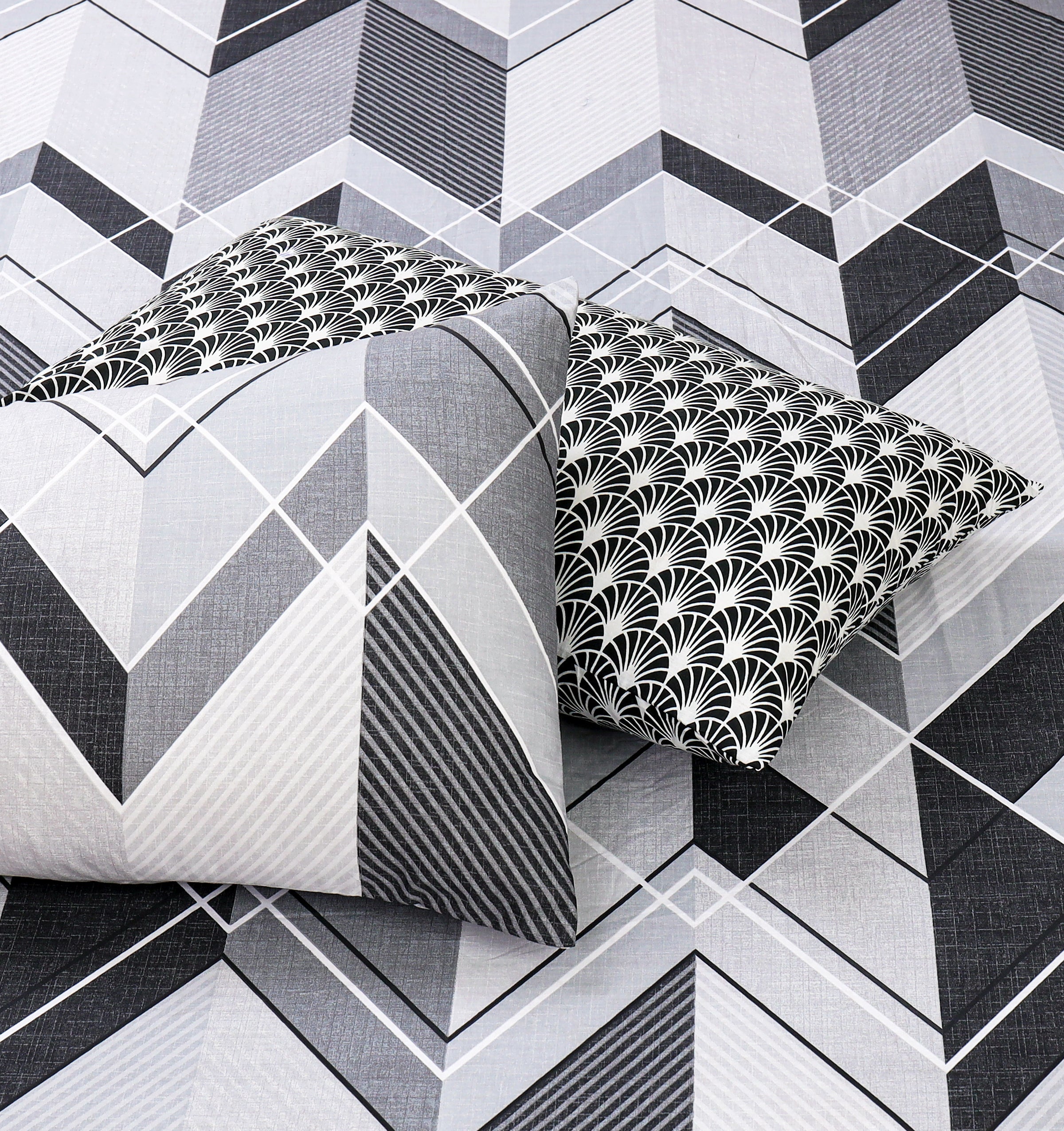 Pure Cotton Fitted Sheet Set - Chevron Grey