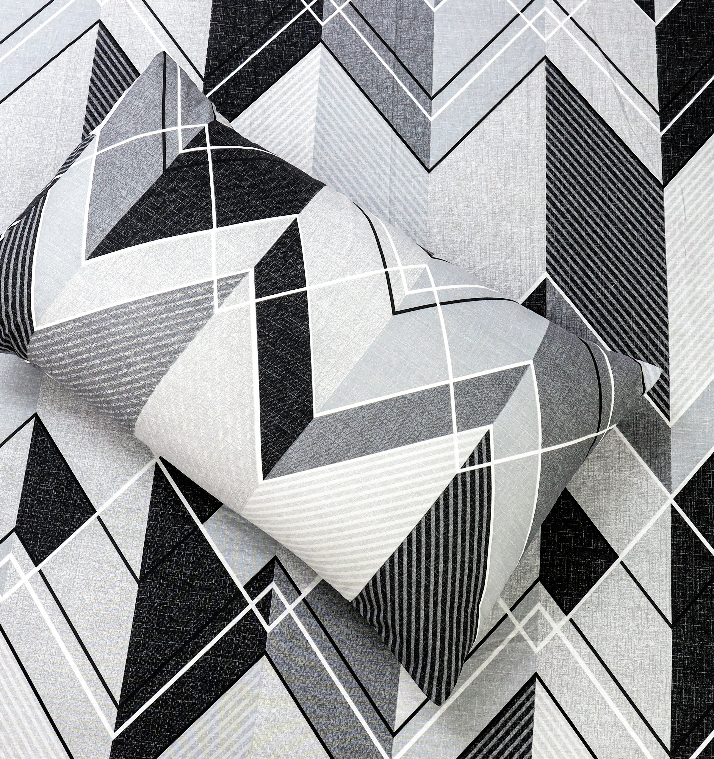 Pure Cotton Fitted Sheet Set - Chevron Grey