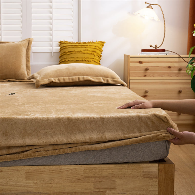 Milky Velvet Fitted Bedsheet - Camel Brown