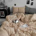 Pure Cotton Reversible Duvet Cover Set - biscuit Brown And Grey