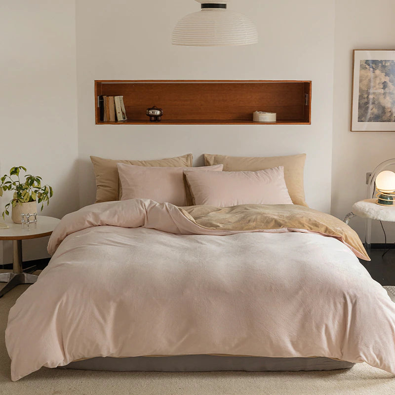 Reversible Velvet Duvet Cover - Off White & Beige