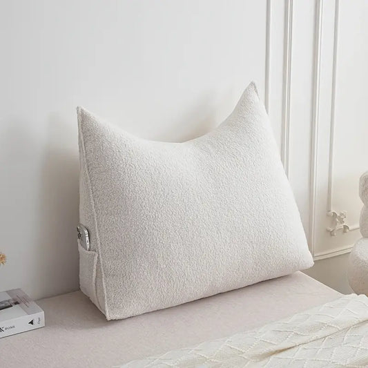 Sherpa Triangle Wedge Pillow Back Rest Lumbar Cushion - White