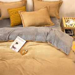 Reversible Velvet Duvet Cover - Camel Brown & Grey