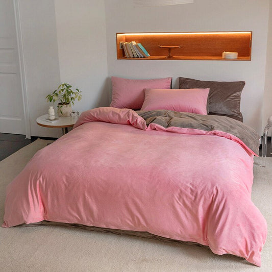 Reversible Velvet Duvet Cover - Baby Pink & Choco Brown