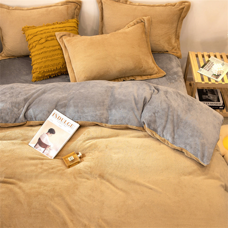 Reversible Velvet Duvet Cover - Khaki & Brown
