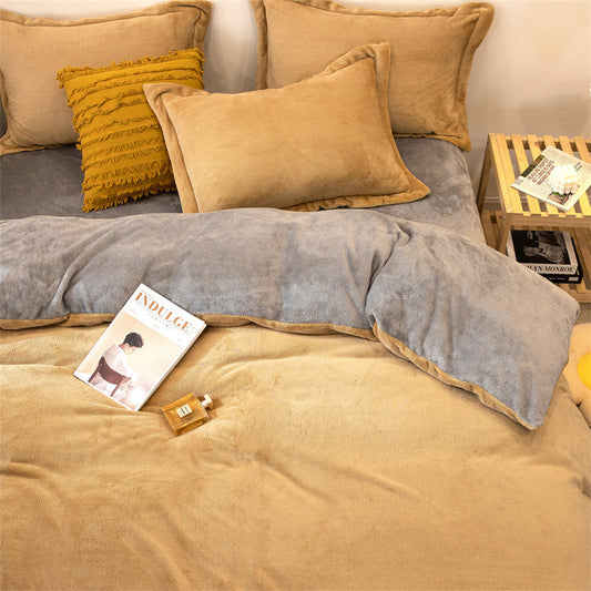 Reversible Velvet Duvet Cover - Khaki & Brown