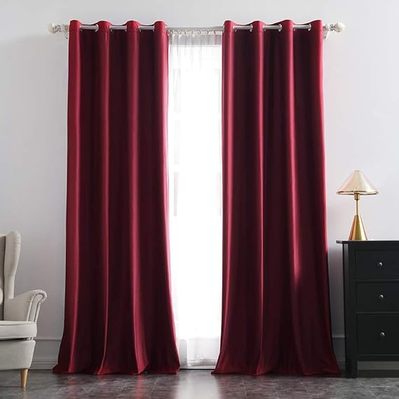 2 PCs Stainless Ring Eyelet Velvet Curtains With Velcro Belts - Maroon