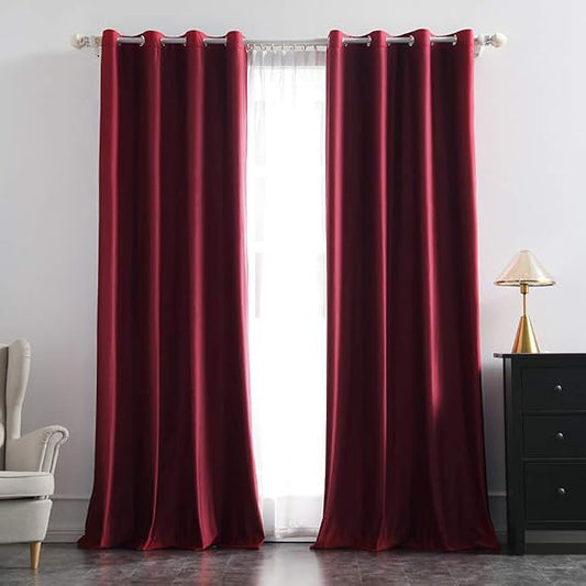 2 PCs Stainless Ring Eyelet Velvet Curtains With Velcro Belts - Maroon