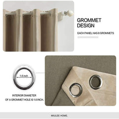 2 PCs Stainless Ring Eyelet Velvet Curtains With Velcro Belts - Sandy Beige