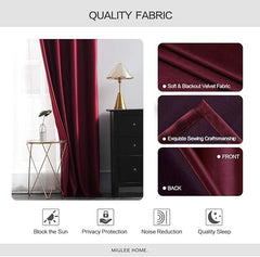 2 PCs Stainless Ring Eyelet Velvet Curtains With Velcro Belts - Maroon
