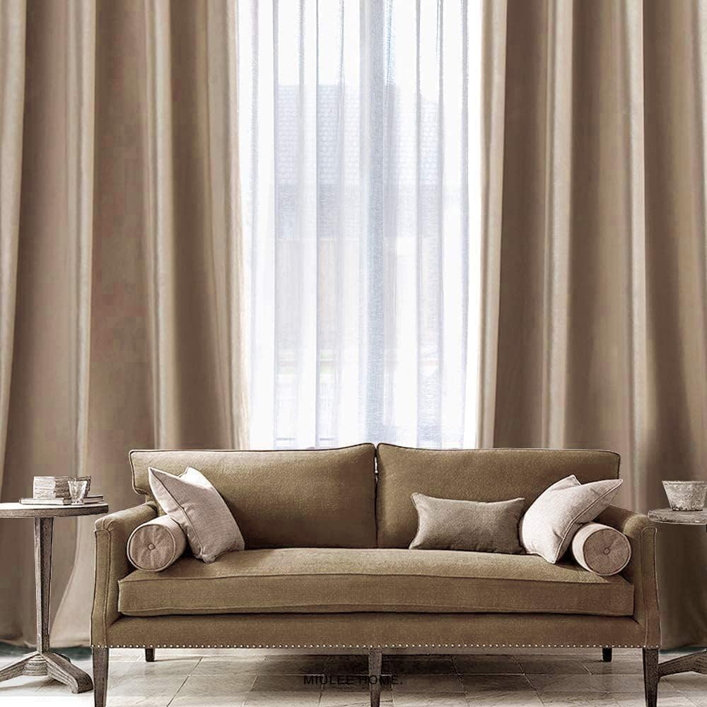 2 PCs Stainless Ring Eyelet Velvet Curtains With Velcro Belts - Sandy Beige