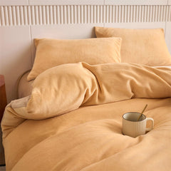 Reversible Velvet Duvet Cover With Velvet Sheet - Golden Beige