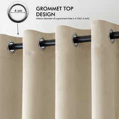 2 PCs Stainless Ring Eyelet Velvet Curtains With Velcro Belts - Off White
