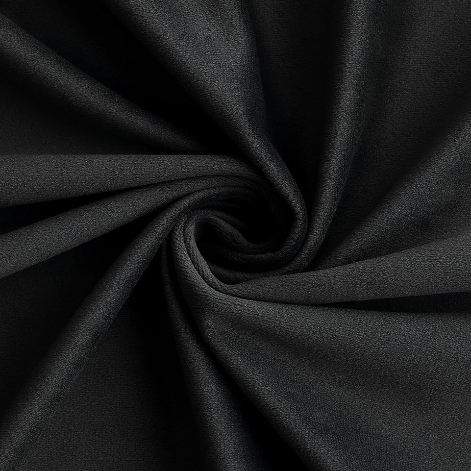 2 PCs Stainless Ring Eyelet Velvet Curtains With Velcro Belts - Black