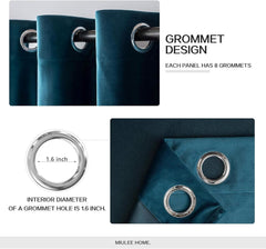 2 PCs Stainless Ring Eyelet Velvet Curtains With Velcro Belts - Sea Green