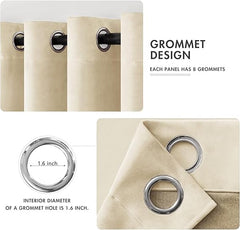 2 PCs Stainless Ring Eyelet Velvet Curtains With Velcro Belts - Beige