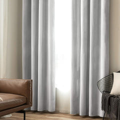 2 PCs Stainless Ring Eyelet Velvet Curtains With Velcro Belts - Snowy Grey