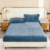 MILKY VELVET FITTED BEDSHEET WITH PILLOWS - DENIM BLUE