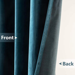 2 PCs Stainless Ring Eyelet Velvet Curtains With Velcro Belts - Blue Sapphire