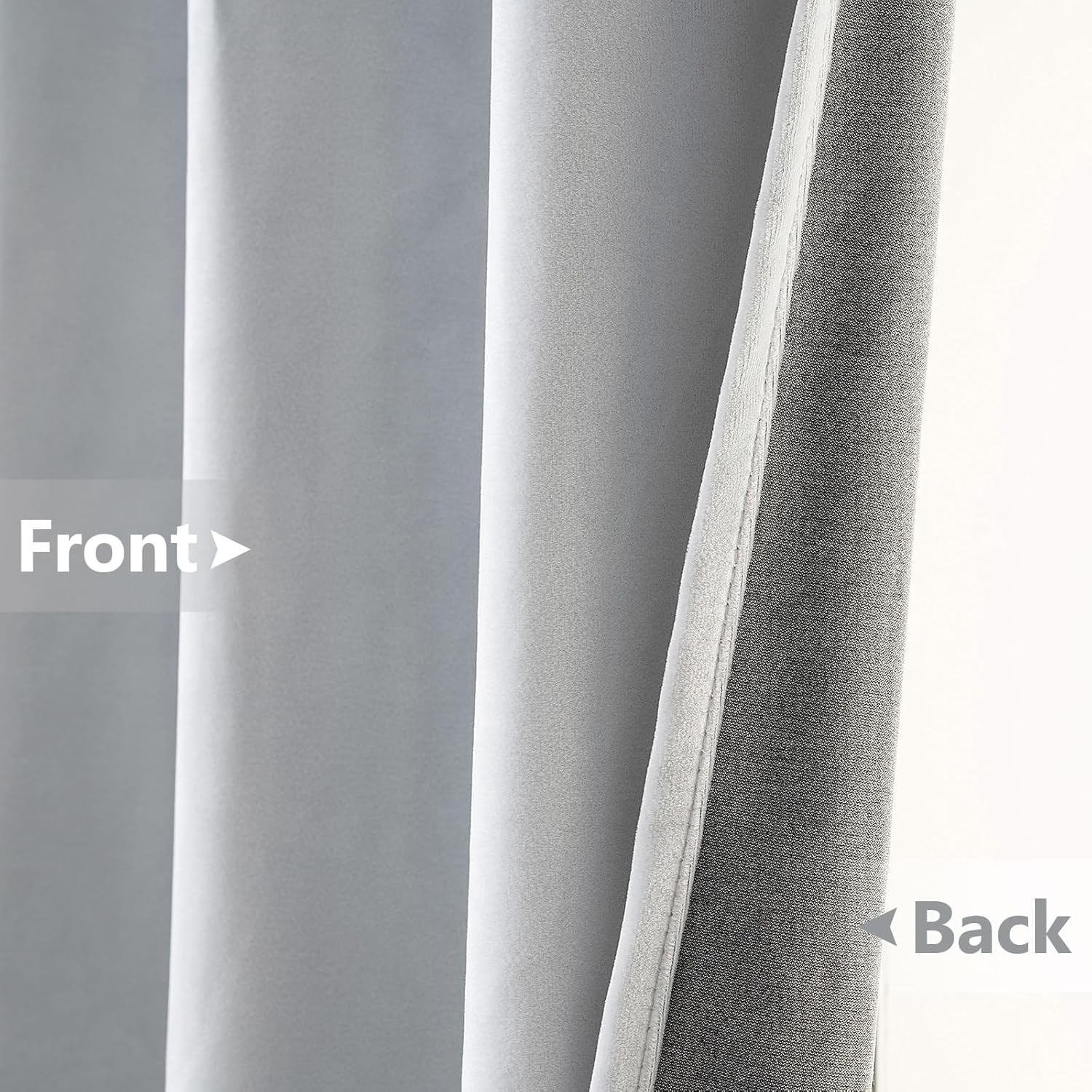 2 PCs Stainless Ring Eyelet Velvet Curtains With Velcro Belts - Dark Grey