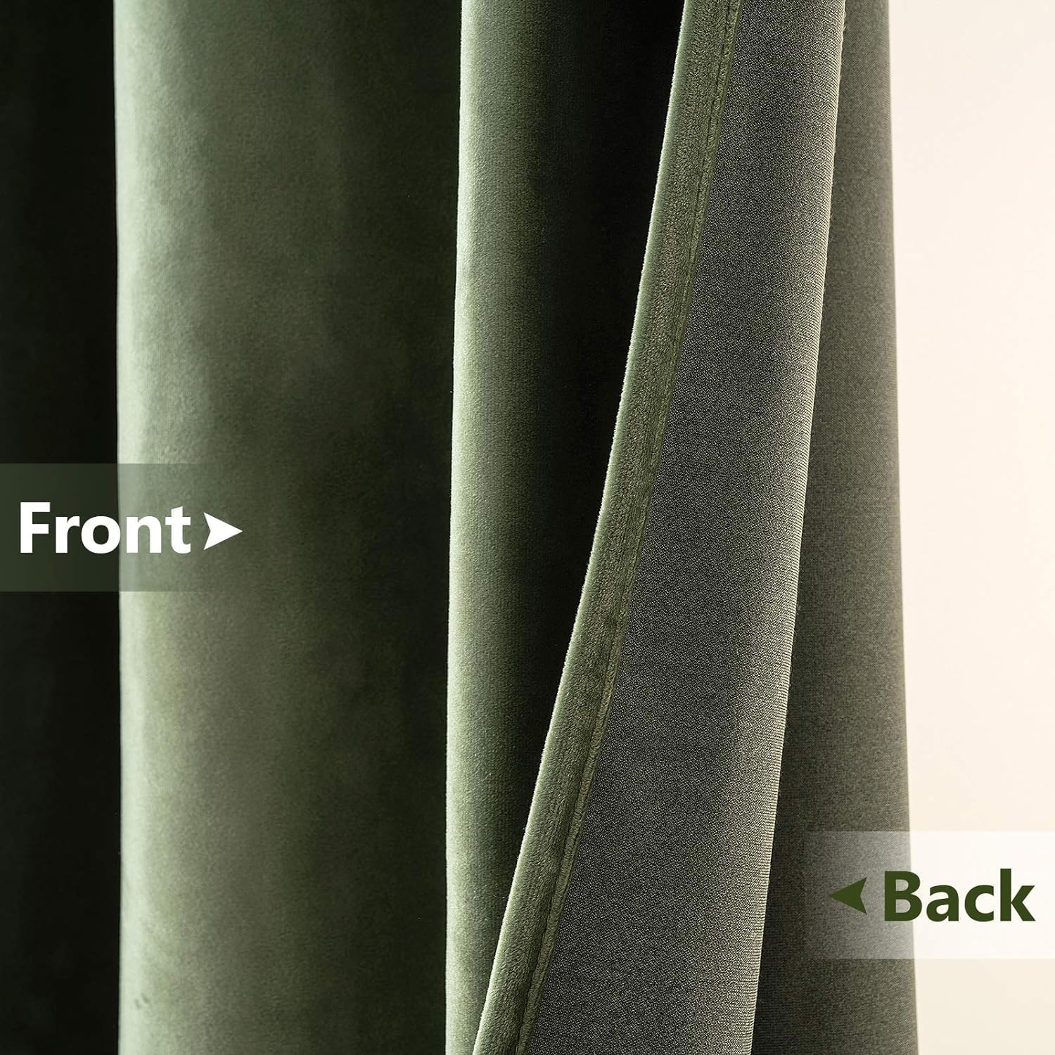 2 PCs Stainless Ring Eyelet Velvet Curtains With Velcro Belts - Olive Green