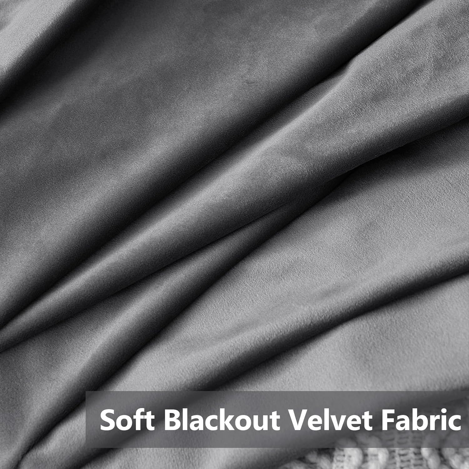 2 PCs Stainless Ring Eyelet Velvet Curtains With Velcro Belts - Dark Grey