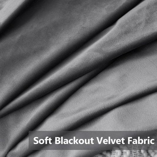 2 PCs Stainless Ring Eyelet Velvet Curtains With Velcro Belts - Dark Grey