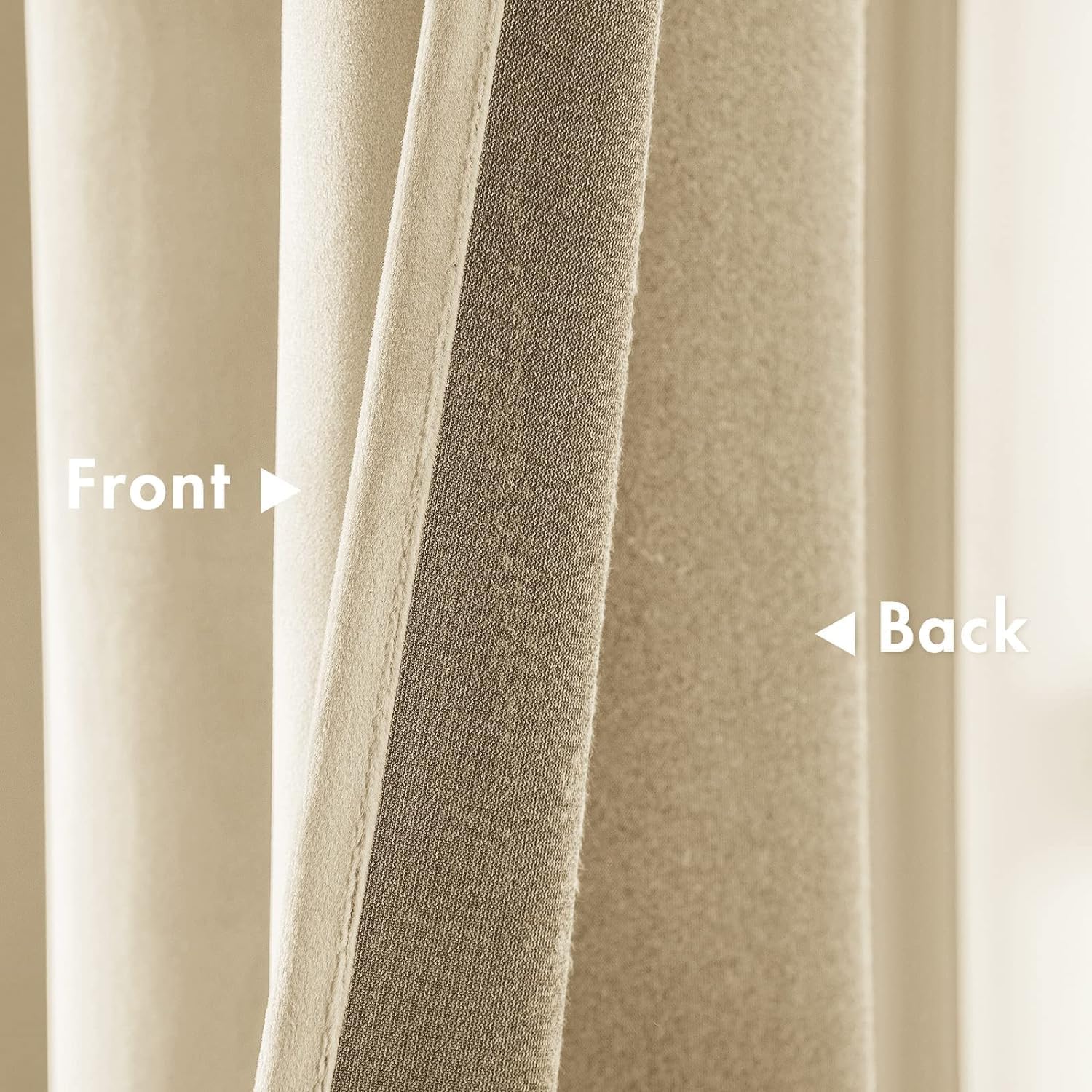 2 PCs Stainless Ring Eyelet Velvet Curtains With Velcro Belts - Off White